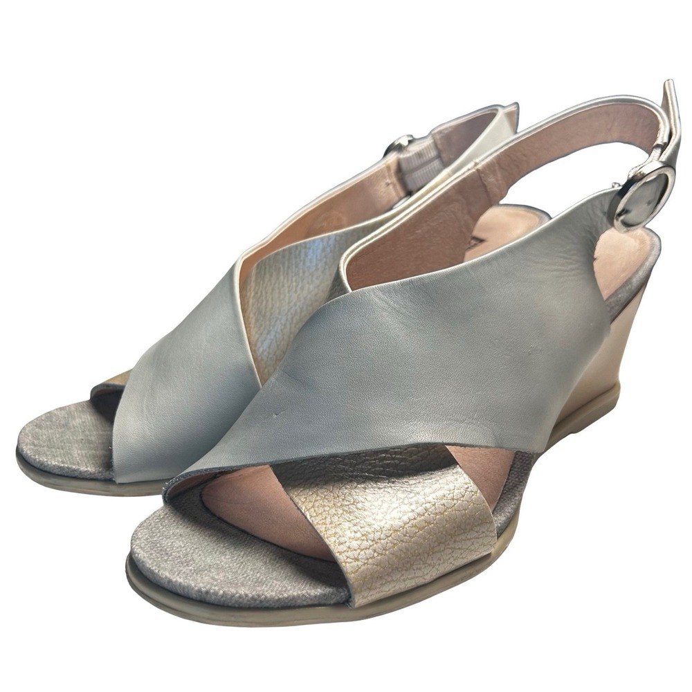 Pikolinos Mahon Leather Wedge Sandals Size 40 Minimalist Lagenlook Metallic